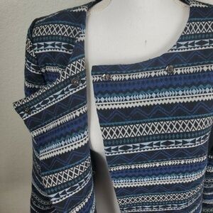 Lane Bryant 16 Blue and Black Boho Moto Blazer